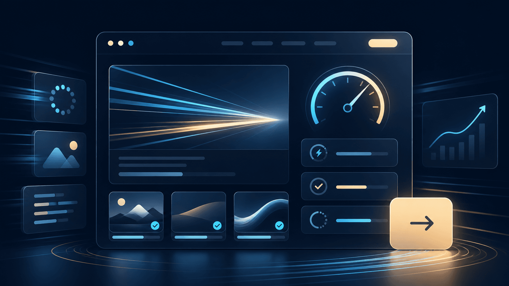 Schnelle Website mit Ladezeiten-Dashboard, Performance-Karten und Kontaktbutton
