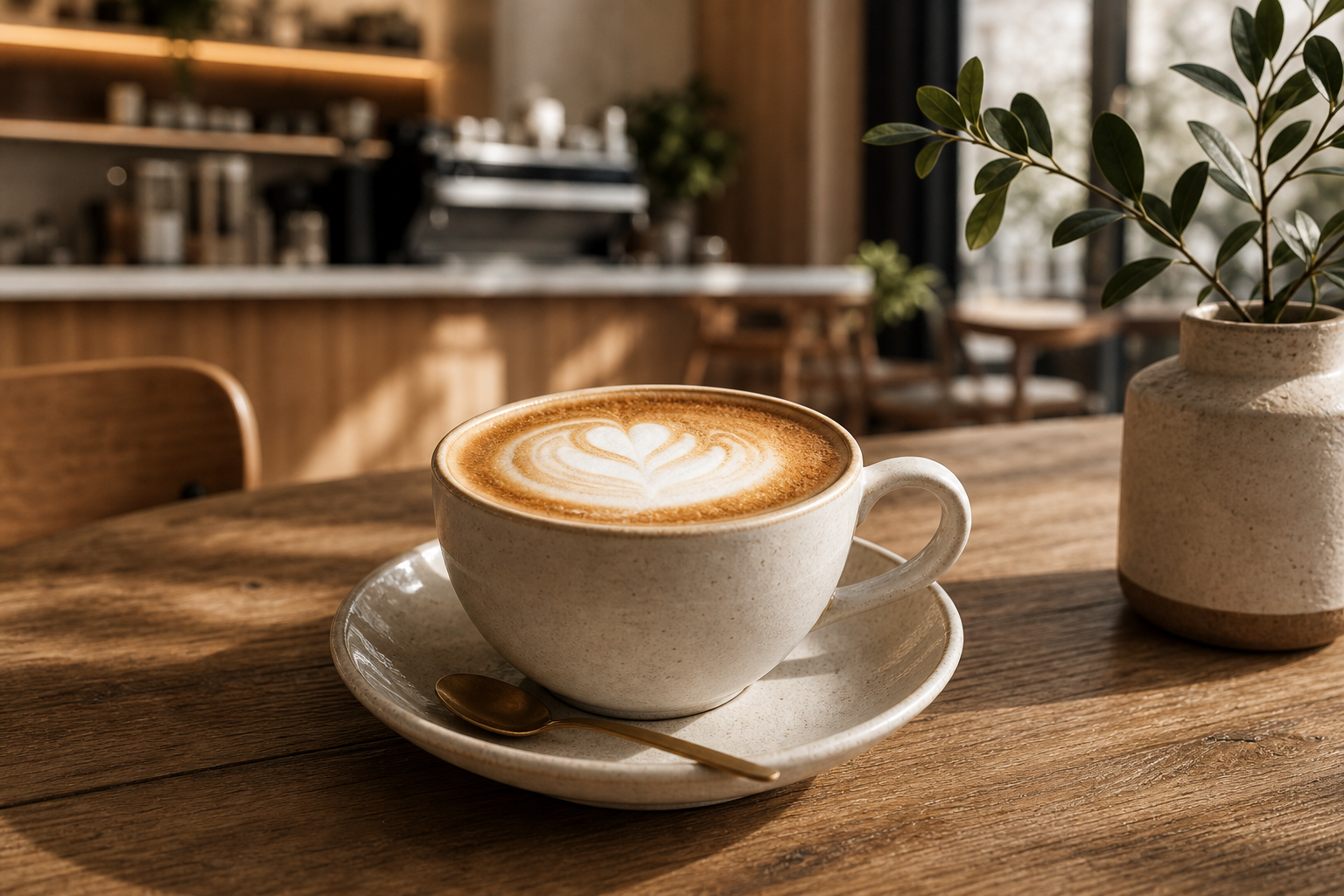 Kaffeemomente und Bohnen im warmen Licht