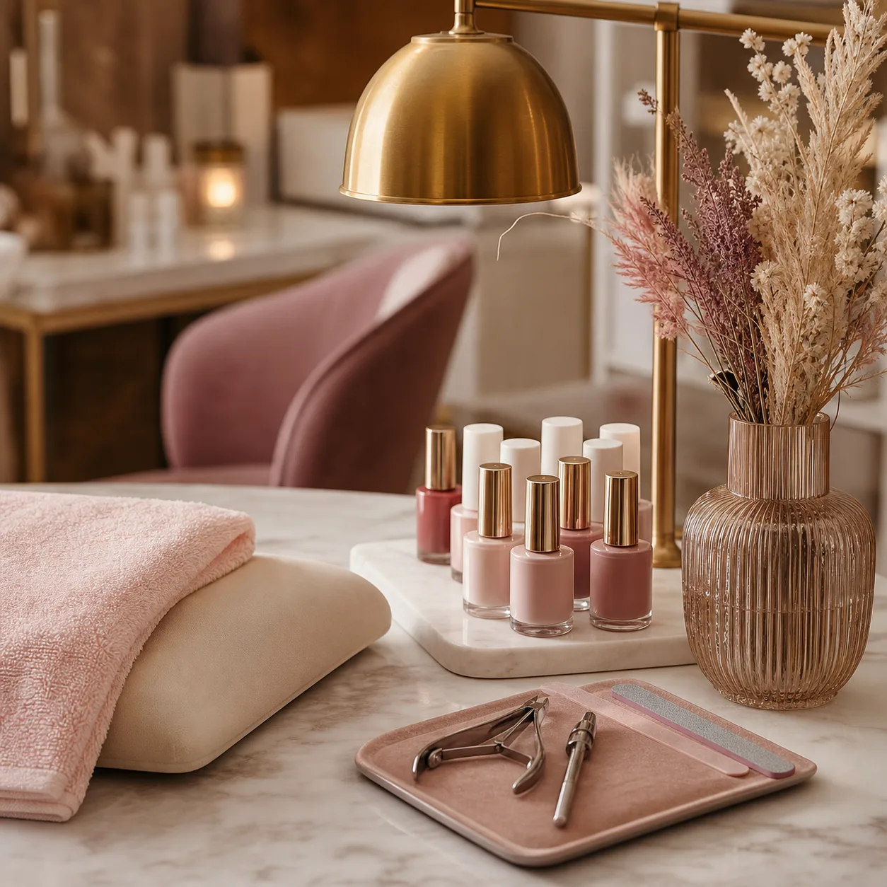 Stilvoll eingerichteter Maniküreplatz im Nagelstudio