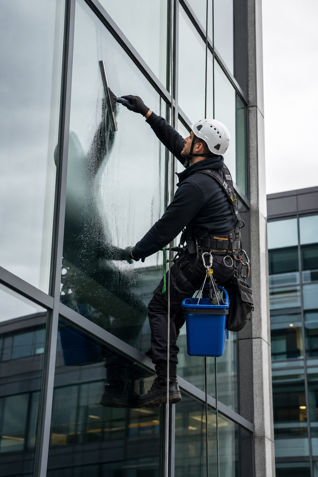 CleanPro Mitarbeiterin bei der professionellen Glasreinigung