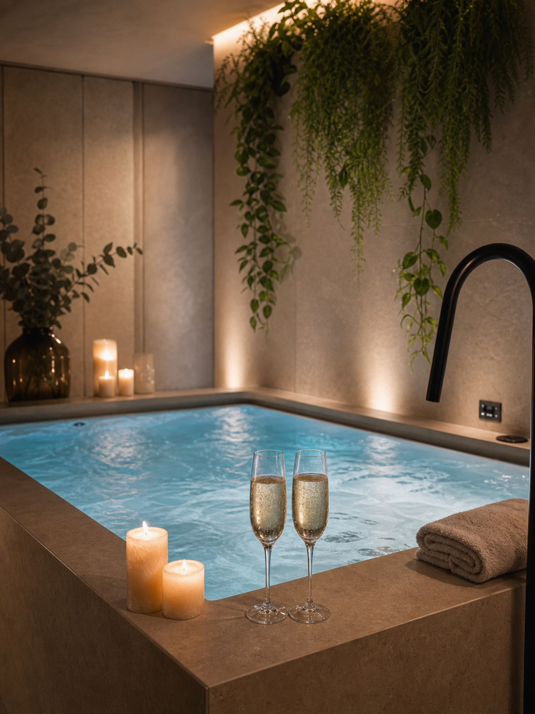 Hydro Spa Becken mit Champagnergläsern