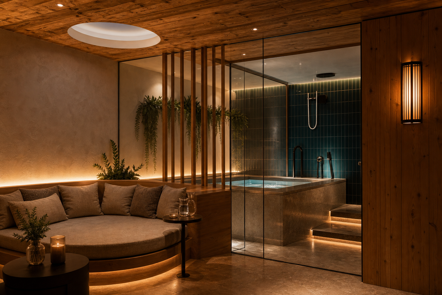 Private Wellness Suite mit Spa-Becken und Holzdetails